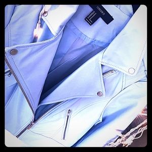 Vegan blue leather moto jacket